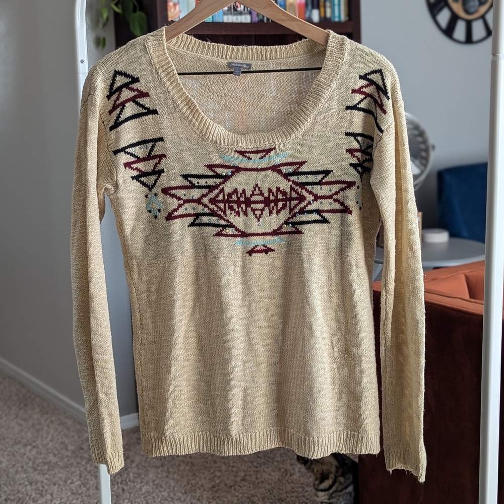Charlotte Russe Cream and Red Crew Neck Sweater